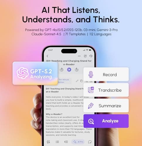RECOLX AI Voice Recorder & Transcriber with GPT-5.2 Analysis – 30-Hour Recording, 112-Language Speech-to-Text & Auto Summary for Meetings, Lectures & Interviews,Grey - Thumbnail 2