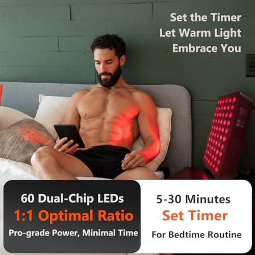 SUBRUN Red Light Therapy for Body and Face, Red Light Therapy Panel Dual Chip LED with 660nm 850nm Near-Infrared, High Power Full Body for Muscle Recovery, Joint Pain Relief, Skin Rejuvenation at Home - Thumbnail 4