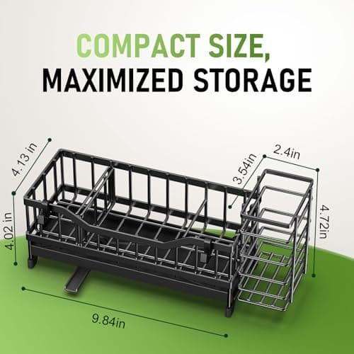 Sponge Holder for Kitchen Sink, Kitchen Sink Caddy with Long-Handled Dish Brushes Holder, 304 Rustproof Stainless Steel Countertop Organizers and Storage, Home Kitchen Sink Accessories (Black) - Thumbnail 2
