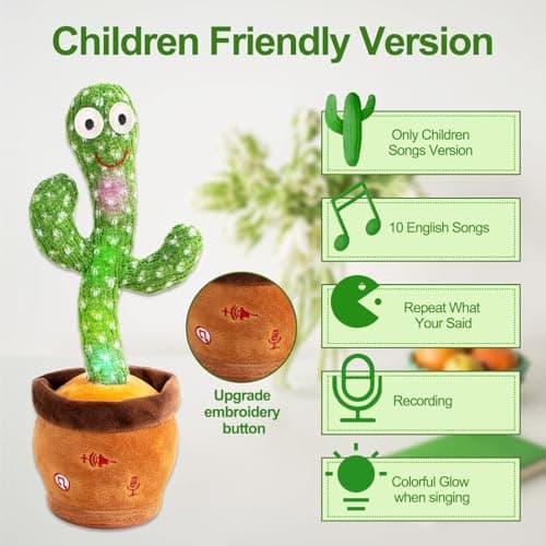 MIAODAM Singing Talking Cactus Toy Repeating What You Say, Adjustable Volume Dancing Cactus Baby Toy Glowing Plush Toy for Baby Gift - Thumbnail 2