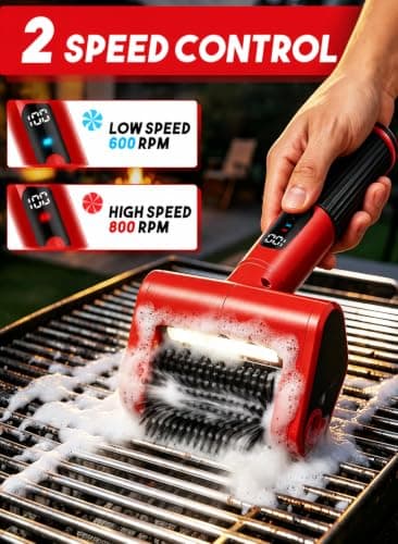 CuLiDing 800 RPM Electric Grill Brush for Outdoor, 2-Speed High Power BBQ Cleaning Tool, 4000mAh Cordless Scrubber with LED Light, Non-Shedding Brush & 2 Scouring Pads for Gas/Charcoal/Weber Grates - Thumbnail 3