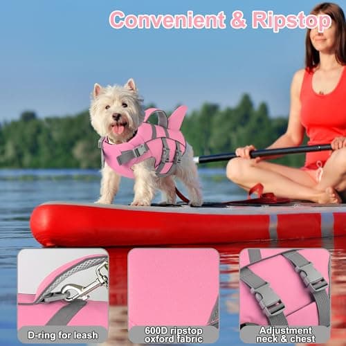 Dogcheer Cute Shark Dog Life Jacket with Reflective Fin, Adjustable Swim Vest for Small to Large Dogs, High Buoyancy Flotation Device for Pool, Beach, Boating - Light Pink,M - Thumbnail 4