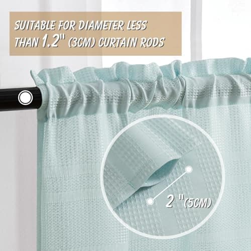 Home Queen Waffle Tier Curtains for Bathroom, Water Repellent Rod Pocket Small Drapes, 30 W X 45 L Inch Each, Solid Blue - Thumbnail 2