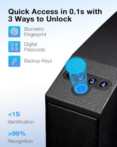 IDMIDM Pistol Safe Upgraded,0.1 Seconds Quick Access Auto Sliding Door Hand Gun Safe for Handgun,with Biometric Fingerprint, PIN Code,Key Access,for Bedside, Desk,Office Safety (Upgraded Pistol Safe) - Thumbnail 2