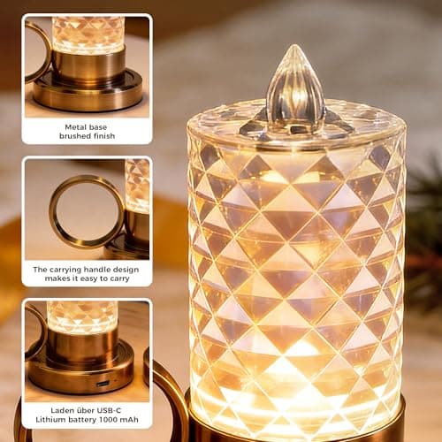 JandCase Flameless Candles, Rechargeable Battery Operated Candles 2 Pack, LED Acrylic Crystal Short Pillar Candles, Dimmable Small Cordless Table Lamp for Valentines Anniversary Wedding Decorations - Thumbnail 4