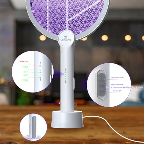 GooQand Bug Zapper Racket, 2 in 1 Electric Fly Swatter USB Rechargeable, 4000V Electric Fly Zapper with 3 Layer Safety Mesh, Indoor Outdoor Electric Racket for Kitchen, Bedroom, Camping - Thumbnail 5