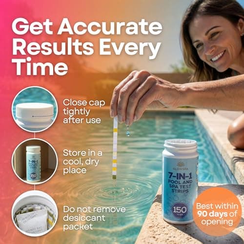 7-in-1 Pool Test Strips - 150pcs Quick, Accurate Spa Test Strips for Hot Tub & Swimming Pools - Chlorine, Bromine, pH, Cyanuric Acid & Water Hardness Test kit. - Thumbnail 4