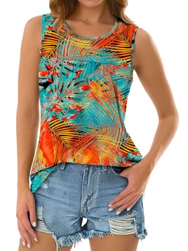 NORACORA Womens Summer Tank Tops Sleeveless T Shirt Casual Loose Fit Tunic Blouses Floral Boho Print L - Thumbnail 3