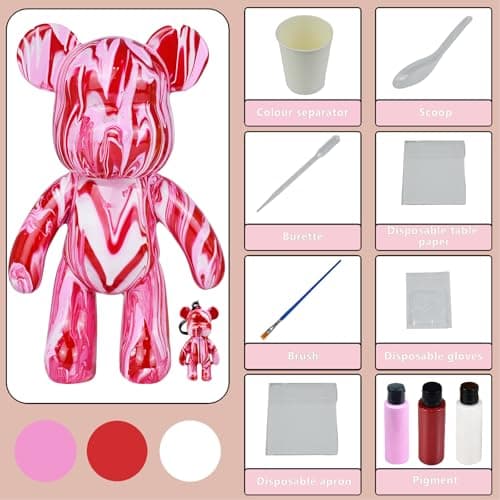 Coniuty DIY Fluid Bear + Keychain Creativity Paints Set for Home Decoration (Red+White+Pink 9inch) - Thumbnail 3