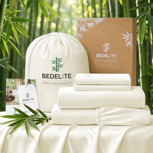 BEDELITE Bamboo Viscose Sheets - 100% Organically Grown, 18" Deep Pocket Full Size Sheet Set, All Round Elastic & Corner Straps, Luxury Silky Soft Cooling Sheets for Hot Sleepers, 4 Pieces, Ivory
