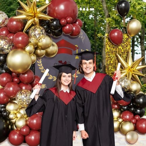 Burgundy Gold Balloon Arch Kit Graduation Decorations 2026, 130Pcs Burgundy Gold Black Balloons and Foil Star Balloon with Confetti Ribbons Grad Party Decorations for College High School Class of 2026 - Thumbnail 2