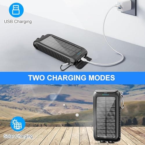 Kepswin Solar-Charger-Power-Bank-49800mAh Portable Solar Phone Charger with LED Flashlight/15W Fast Charge USB C Waterproof External Backup Battery Pack for All Cell Phones & Electronic Devices - Thumbnail 4
