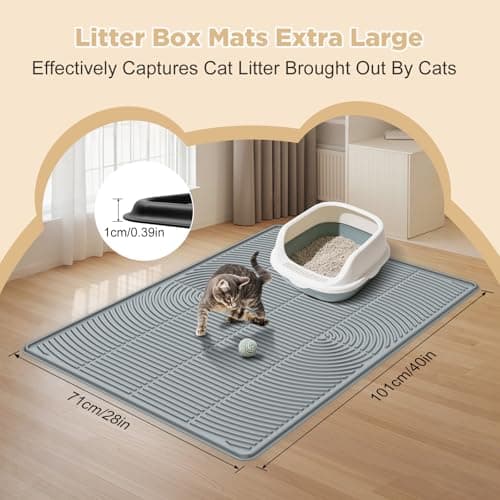 AMOK Cat Litter Mat, Extra Large Silicone Litter Box Mat 40" x 28", Waterproof Litter Trapping Mat for Cats, Durable and Easy to Clean, Grey - Thumbnail 2