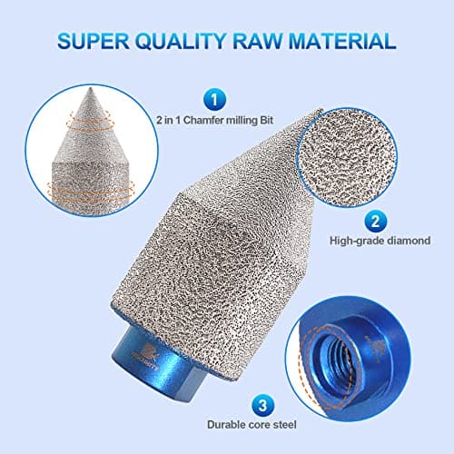 Diamond Beveling Chamfer Bit,Diamond Finger Milling Bits,BRSCHNITT 0-1 3/8" (0mm-35mm) with 5/8-11 Thread for Enlarging Shaping Existing Holes of Porcelain Tile Ceramic Marble Granite Countertop - Thumbnail 5