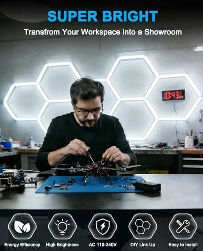 Hexagon led Lights: DIY Ceiling LED Gym Light Hexagon Garage Lights 16660LM Bigger Size for Basement Warehouse Workshop Barbershop Car Care Wash Room Auto Beauty Shop Exhibition Hall 3 Grids 6500K - Thumbnail 2