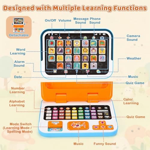 Learning Toy for 1 2 3 Years Old Boys Girls, Learning Laptop Toys for Toddlers Ages 2-4 with Music & Sound, 2-in-1 Early Educational Laptop with a Detachable Tablet, Gifts for Age 12-18 Months - Thumbnail 3