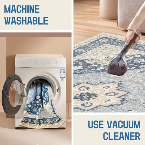 Washable Area Rugs, Bohemian Large Carpet for Living Room Bedroom,8'x 10' Blue - Thumbnail 5