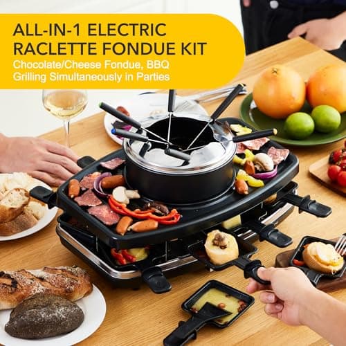 Electric Raclette Grill With Fondue Pot, 1100W Table Grill for 8 Peopl - Thumbnail 4