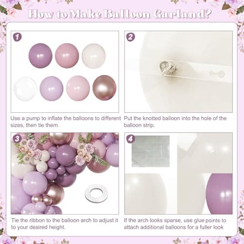 NUTTYBASH Dusty Purple Balloon Garland Arch Kit 126Pcs Light Pink Lavender Purple and Sand White Balloons for Birthday Baby Shower Bridal Shower Wedding Party Decorations - Thumbnail 3