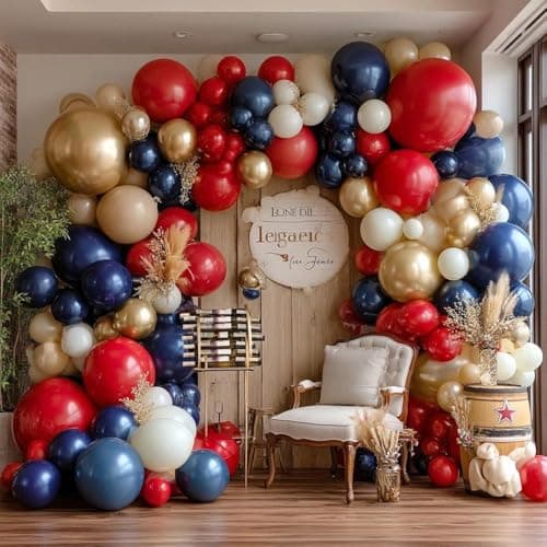 Red Blue Balloon Garland, Double Stuffed Navy Blue Red White Sand Pearl Balloon Arch Kit Nude Gold Balloons for Baby Shower Birthday Wedding Graduation Independence Day Party Decorations - Thumbnail 6
