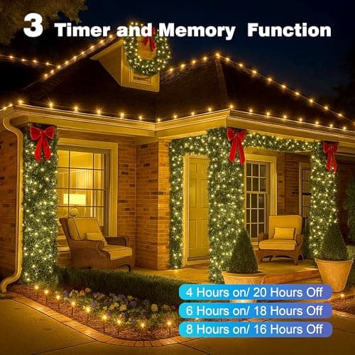 Domolli Christmas Lights 400 LED 131 FT, IP67 Waterproof Christmastree Lights with 8 Modes, Remote Control 3 Timers & Memory Function Xmas Decorations for House and Holiday (Warm White) - Thumbnail 5