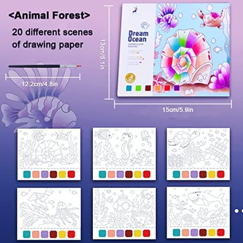 JUNQIU Watercolor Coloring Books for Kids Ages 4-8, Pocket Watercolor Painting Book for Toddlers, Arts and Crafts for Girls Gifts, Stocking Stuffers For Kids - Thumbnail 4