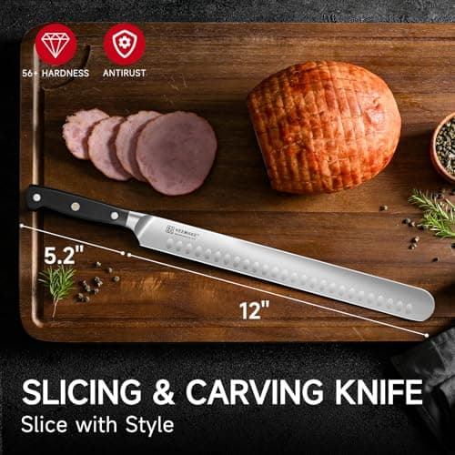 KEEMAKE Brisket Knife, 12‘’ Carving & Slicing Knife with Ergonomic Handle, German High-Carbon Steel, Sheath Included, Razor Sharp for Meat, Roasts, BBQ, Turkey, Grilling Gifts for Men - Thumbnail 2