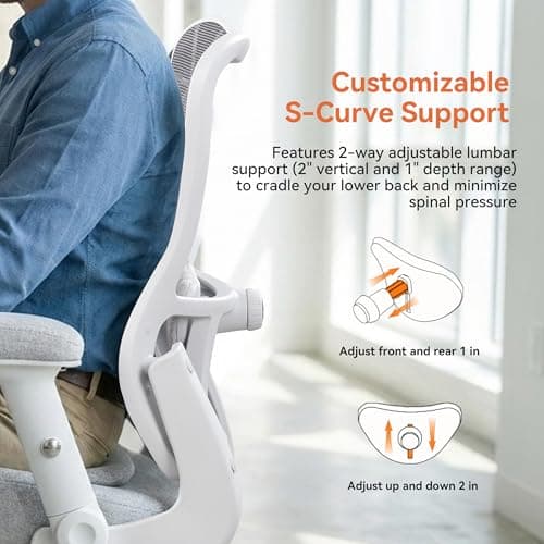 WITTLONG Big and Tall Office Chair 500lbs Heavy Duty Ergonomic Mesh Desk Chair with 23.6" Extra Wide Seat, 29.5" High Back, Adjustable Lumbar Support & Flip-Up Arms for Large Body Types(Light Gray) - Thumbnail 4