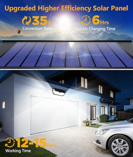 Solar Motion Sensor Lights Outdoor 2Pack, 4500LM & 300° Wide Motion Sensor, 7000K Solar Flood Lights Solar Powered, 3 Lighting Modes Solar Security Spot Lights Waterproof for Fence Wall Yard Deck - Thumbnail 2