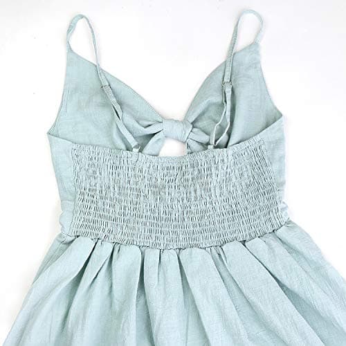 ECOWISH Women Summer Dresses Tie Front V-Neck Spaghetti Strap Button Down A-Line Backless Swing Midi Dress 809 Light Green XL - Thumbnail 6