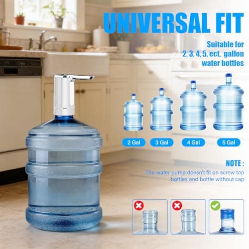 Water Dispenser Pump for 5 Gallon Water Bottles, USB Type-C Rechargeable with 1200mAh Battery, Foldable Spout, One-Touch Control (40s/80s), Powerful Suction for Home, Office, Camping - White - Thumbnail 6
