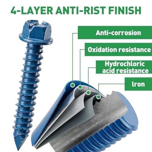 FOLIV 145PCS Concrete Screws with Drill Bit and Hex Bit Socket, Blue Hex Washer Head Concrete Screws Anchor Kit for Masonry, Cement, Block, Brick or Stucco - Thumbnail 5