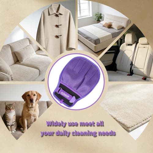 VINGER Pet Hair Removal Glove for Cats & Dogs, Electrostatic Pet Hair Gloves with Adjustable Wristband, Five-Finger Magic Brush Remover Tool for Laundry, Carpet, Couch, Car Seats & Clothing (Purple) - Thumbnail 5