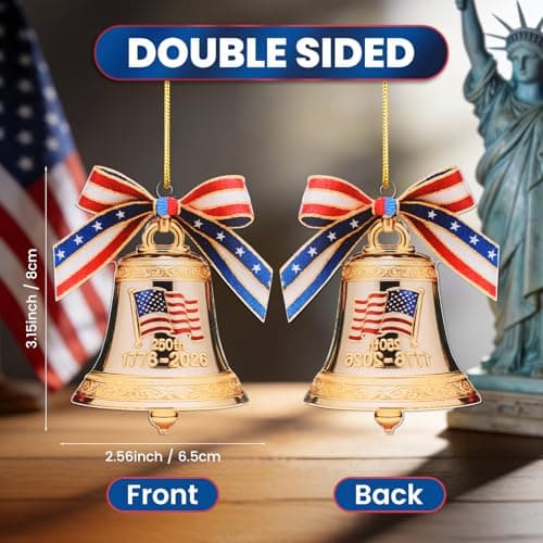 USA 250th Anniversary Bell Ornament, 2D Acrylic 1776 2026 Liberty Bell American Flag Decorations, America 250 Years Christmas Tree Ornaments for US Citizens - Thumbnail 2