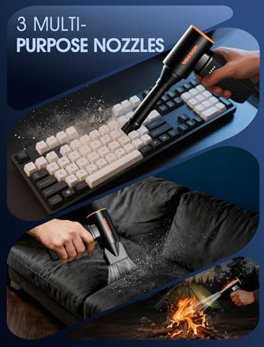 Compressed Air Duster, 260000RPM Cordless Electric Air Blower with Brushless Motor, 3-Speed Adjustable & Rechargeable – Powerful Dust Cleaner for Keyboard, Computer, Car, Outdoor, Air Bed - Thumbnail 6