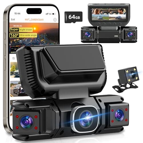 YUINWEN W6 4 Channel Dash Cam 360° Recording Dash Cam for Cars 2K Front + 1080P Rear & Side Cameras 5GHz WiFi & App Control, Night Vision, G-Sensor, Parking Monitor, 64GB SD Card Included - Image 1