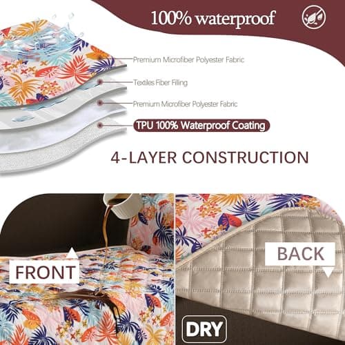 ALIECOM L Shaped Couch Cover for Sectional Sofa Waterproof Sofa Slipcover Non Slip Corner Couch Covers for Dogs Cats (X-Large, Tropical Leaf) - Thumbnail 3