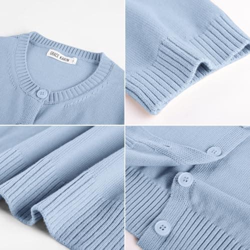 GRACE KARIN Short Sleeve Cardigans for Women Blue Summer Cardigan Casual Crew Neck Button Down Sweater Top(Light Blue,Medium) - Thumbnail 6