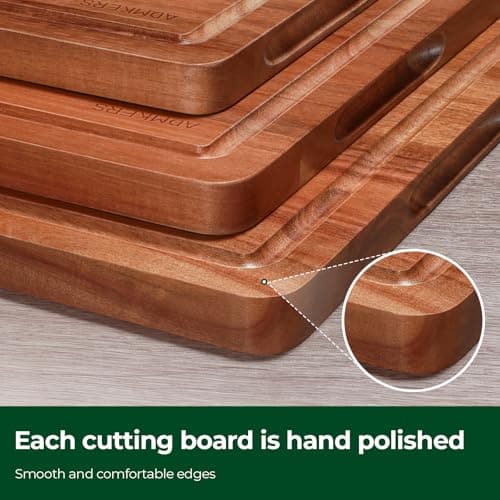 Wood Cutting Boards for Kitchen, Acacia Wooden Cutting Board Set, Charcuterie Board, Large Solid Chopping Board for Meat, Cheese, Fruit, Vegetables (set of 3) - Thumbnail 4