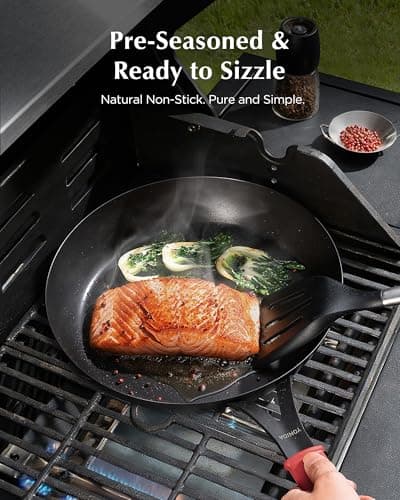 Yonida Carbon Steel Pan, 12 Inch Nonstick Frying Pan Skillet, Pre-Seasoned Carbon Steel Cookware with Removable Silicone Handle Holder, Indoor/Outdoor, Induction & Oven Safe - Thumbnail 4
