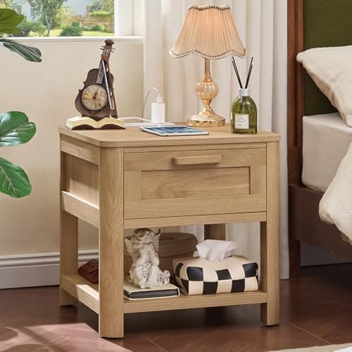 Joaxswe Farmhouse Night Stand Set of 2 with Charging Station, Natural - Thumbnail 2