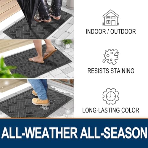 OLANLY Indoor Outdoor Mat, Sturdy Natural Rubber Floor Mat, Non Slip Low Profile Waterproof Doormat, and Stain Front Door Mats, Easy Clean Patio Entrance Mat, 36''x24'', Light Grey - Thumbnail 4