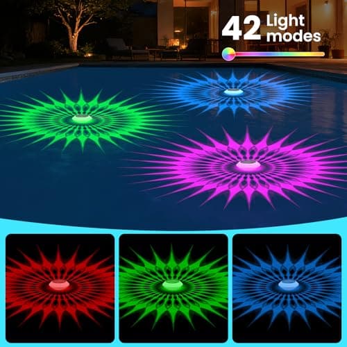 2026 Upgrade Solar Powered Floating Pool Lights(1 Pack), 1800mAh Pool Lights That Float with Remote, 42 Lighting, Timer Function, IP68 Waterproof for Inground/Above Ground Pool, Pool Party, Bathtub - Thumbnail 3