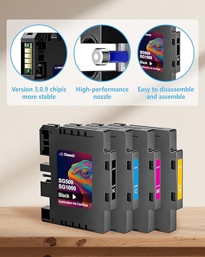 3.0.9 SG500 SG1000 Sublimation Ink Cartridges Compatible with Sawgrass SG500 SG1000 Printer, Upgraded Chips, All Firmware Versions,No AB Serial Number,High-Viscosity Gel Ink for Vibrant, Crisp Prints - Thumbnail 5