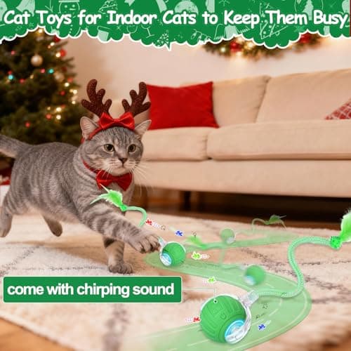 Interactive Cat Toy Ball - Christmas Cat Toys for Indoor Cats with Feather Tails for Chasing, Moving Stimulation Smart Cat Toy for Enrichment, Motion Activated Automatic Rolling Toys to Keep Them Busy - Thumbnail 5