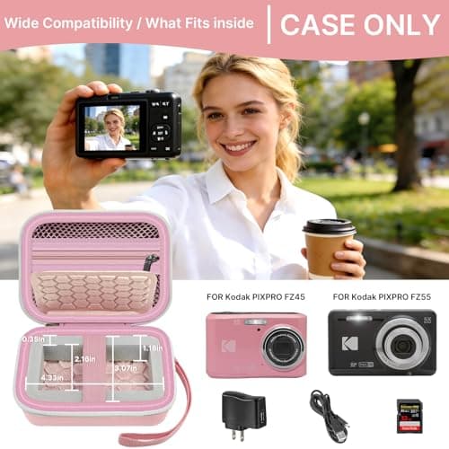 Comecase Hard Camera Case for KODAK PIXPRO FZ55 FZ45, Shockproof Digital Camera Bag with Accessory Mesh Pocket, Small Vlogging Camera Case, Portable Travel Carrying Pouch for All Ages, Pink - Thumbnail 2