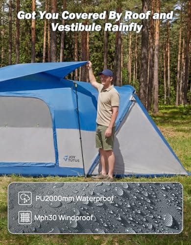 JOYTUTUS SUV Tent with Screen Porch, Rainfly and Awning for Family Camping, 60% More Space Car Tent for 5-9 Person, Dual-Use Camping Tent with 2 Rooms, Double Door, Starry Sky Roof, Gray Blue - Thumbnail 4