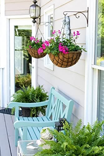 Kingbuy 12 Inch Metal Hanging Planter Basket with Coconut Fiber Liner Round Wire Hanging Plant Flower Pot for Home Garden Patio Decoration, Grid Pattern, 2 Pack - Thumbnail 2