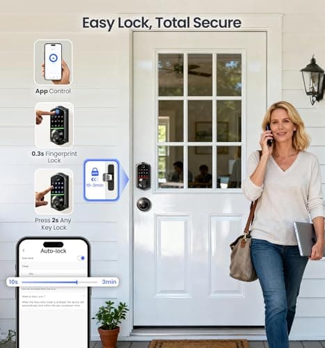 Veise VE017-K Fingerprint Smart Lock with 2 Knobs, App Control, Keyless Entry Front Door Lock Set, Electronic Touchscreen Keypad Deadbolt, Emergency Power Port, Easy Install, Auto-Lock, Matte Black - Thumbnail 6