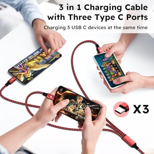 USBC Charger Cable, USB A/C to USB C Multi Charging Cable, Charger Cord Type C [2Pack 5Ft], 3 in 1 Multi Charger Cord, USB C Cable with 3 Type-C Connectors for iPhone 17/16/15, Galaxy S24/23, iPad - Thumbnail 3